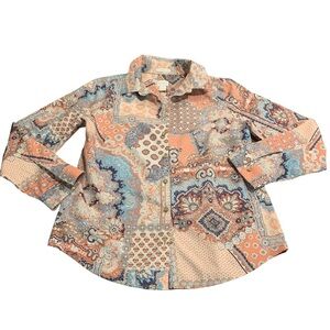 Chico’s No-iron Bohemian Print Collared Button Up Shirt Top Handkerchief Small